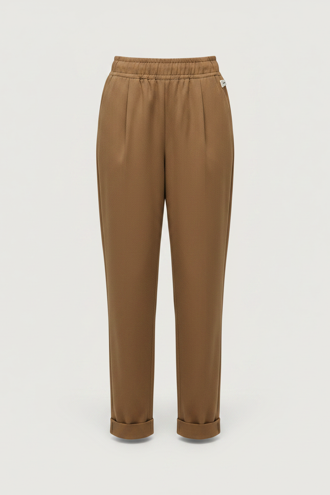 Pantalon Marron Femme Élastique Droit Décontracté Coton - Gabardine - vue 3