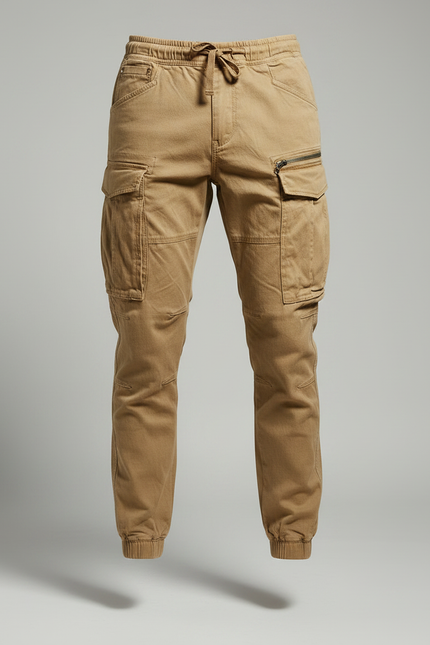 Pantalon Marron Cargo Coton Décontracté Homme Jogging - Camel - vue 3