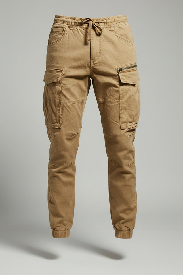 Pantalon Marron Cargo Coton Décontracté Homme Jogging - Camel - vue 3