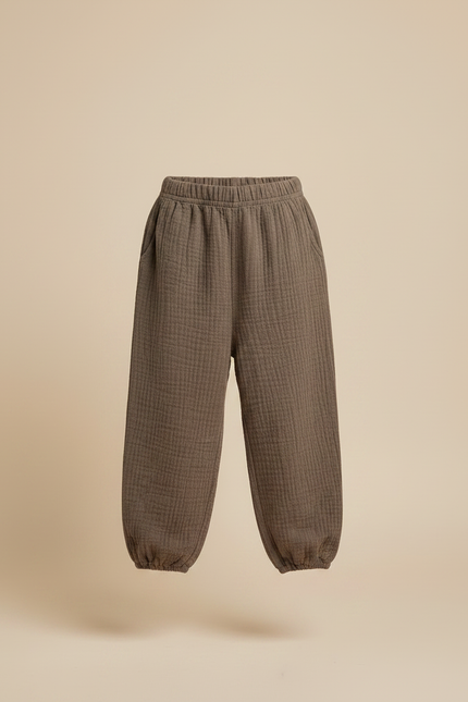Pantalon Marron Ample Coton Gaufré Enfant - Kaki - vue 3
