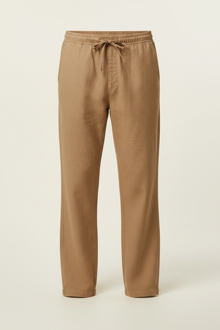 Pantalon Marron Coton Lin Ample Décontracté Homme - Camel - vue 3