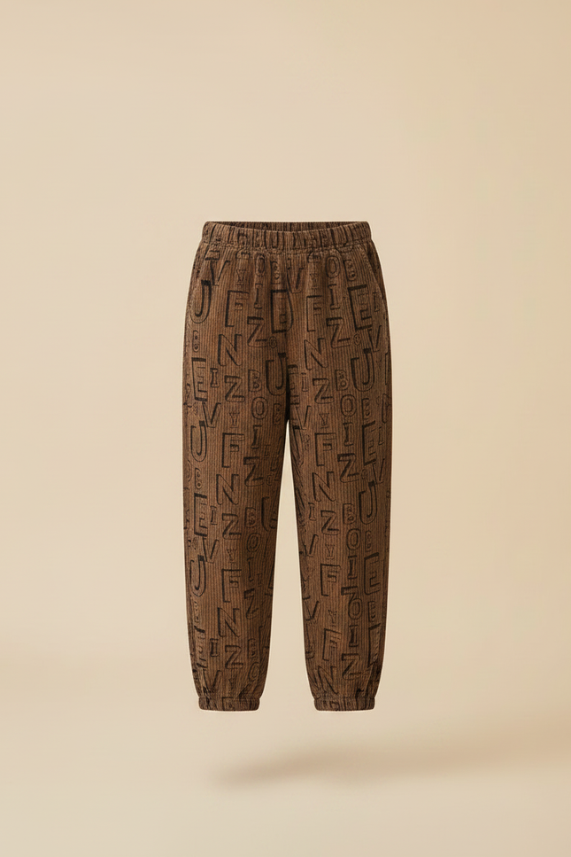 Pantalon Marron Côtelé Lettres Ample Enfant - Cordé - vue 3