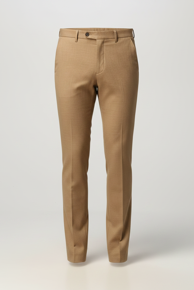 Pantalon Marron Slim Fit Homme Élégant Décontracté - Camel Gabardine - vue 3