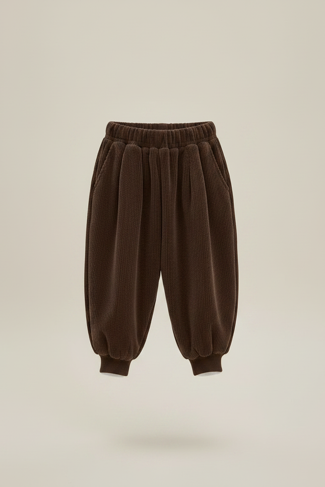 Pantalon Marron Côtelé Hiver Ample Décontracté Enfant - Cordé - vue 3