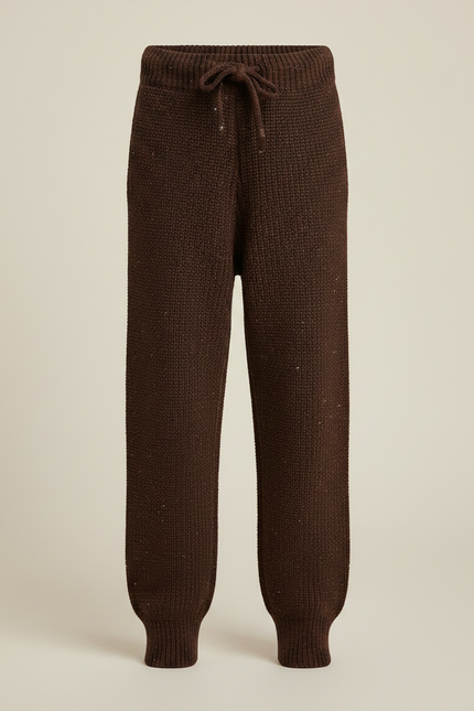 Pantalon Marron Tricoté Chiné Confortable Élastique Enfant - Maille - vue 3
