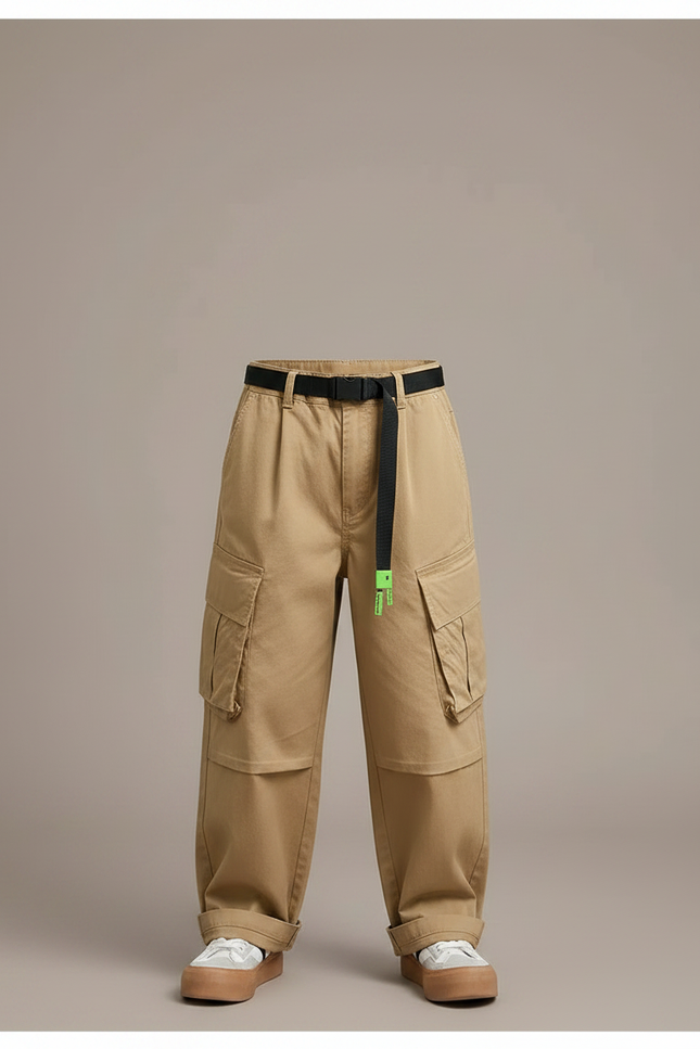Pantalon Marron Cargo Ample Décontracté Enfant Ados - Beige Toile - vue 3