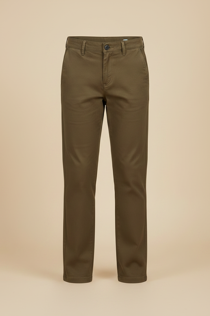 Pantalon Marron Coton Décontracté Droit Enfant - Kaki Gabardine - vue 3