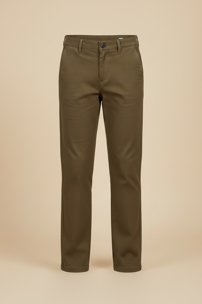 Pantalon Marron Coton Décontracté Droit Enfant - Kaki Gabardine - vue 3