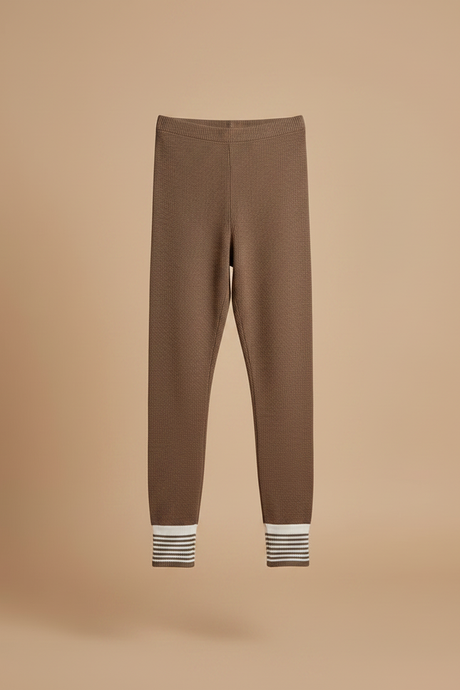 Pantalon Marron Côtelé Tricoté Confortable Fille Rayé - Maille - vue 3