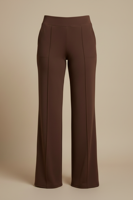 Pantalon Marron Taille Haute Jambe Droite Fluide Élégant - Polyester - vue 3