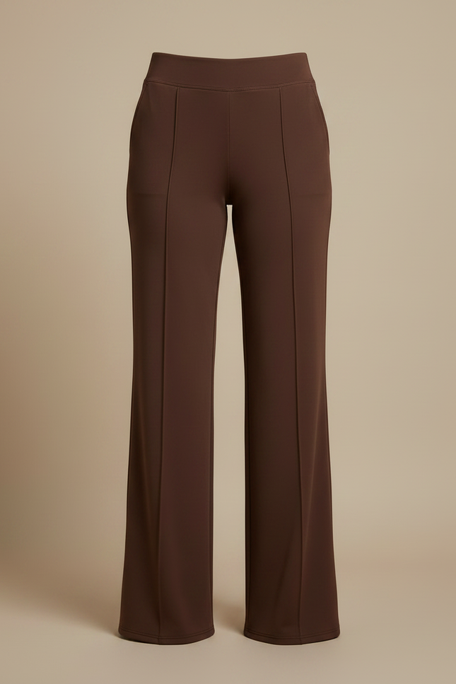 Pantalon Marron Taille Haute Jambe Droite Fluide Élégant - Polyester - vue 3