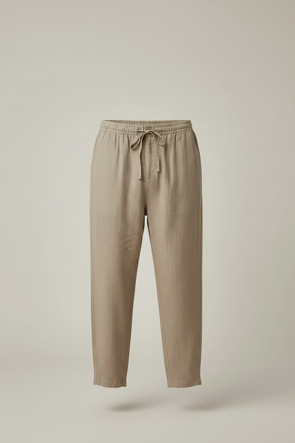 Pantalon Marron Lin Ample Décontracté Cordon Homme - Kaki - vue 3