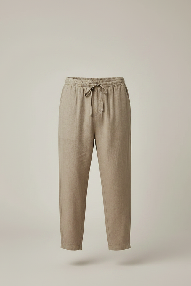 Pantalon Marron Lin Ample Décontracté Cordon Homme - Kaki - vue 3