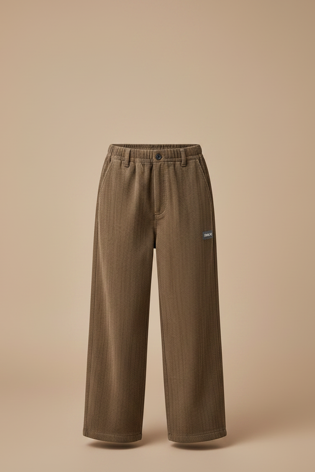Pantalon Marron Côtelé Droit Ample Décontracté Enfant - Cordé - vue 3