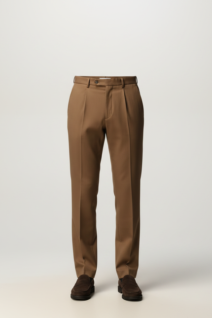 Pantalon Marron Plissé Droit Élégant Business Homme - Gabardine - vue 3