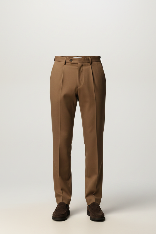 Pantalon Marron Plissé Droit Élégant Business Homme - Gabardine - vue 3