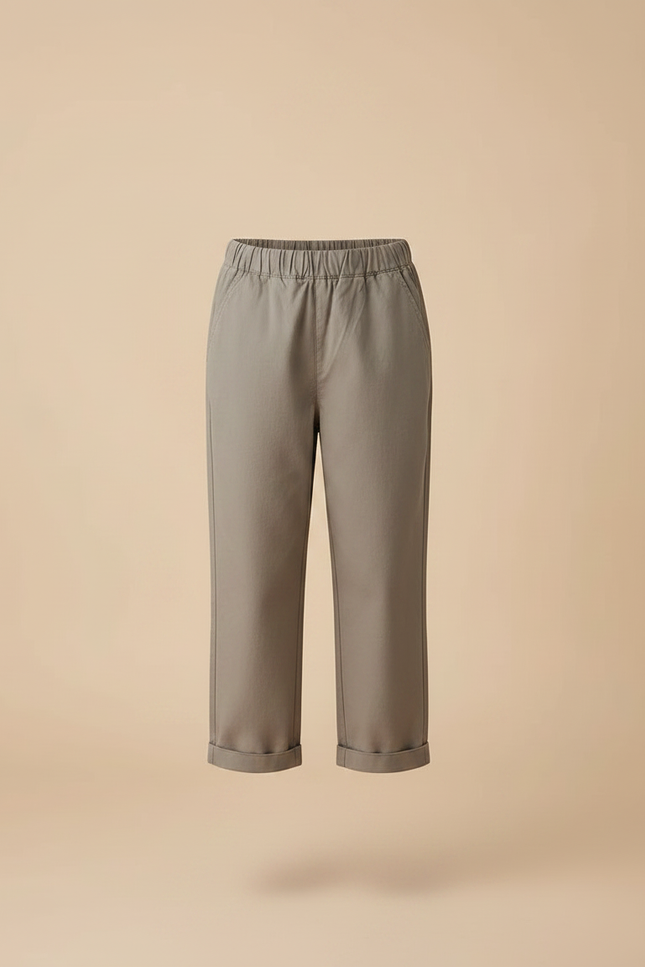 Pantalon Marron Enfant Décontracté Coton Ceinture Élastique - Kaki - vue 3