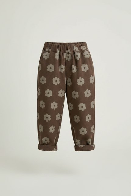 Pantalon Marron Ample Fleurs Décontracté Enfant Coton - Molleton - vue 3