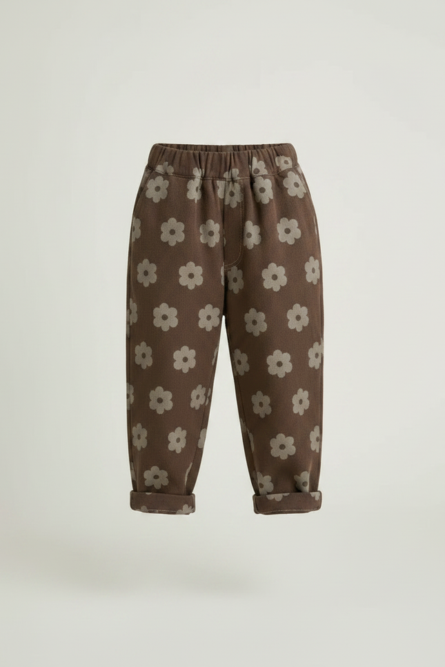 Pantalon Marron Ample Fleurs Décontracté Enfant Coton - Molleton - vue 3