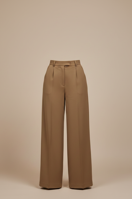 Pantalon Marron Ample Taille Haute Élégant Femme - Gabardine - vue 3