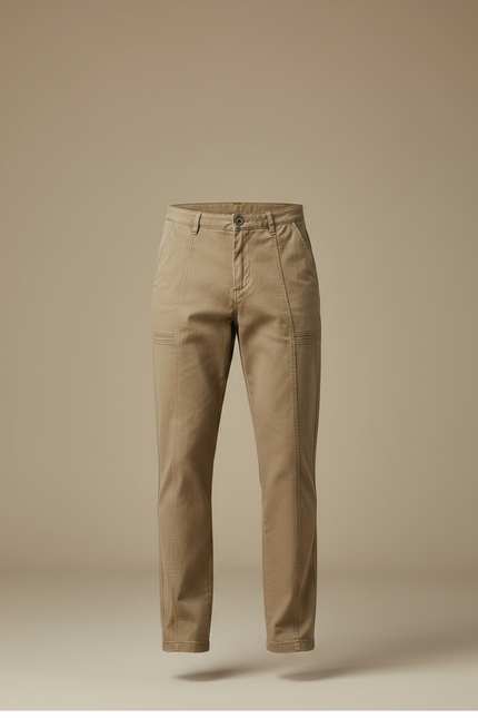 Pantalon Marron Homme Coton Décontracté Cargo Droit - Camel Gabardine - vue 3