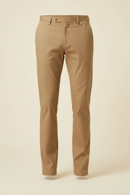 Pantalon Marron Chino Droit Élégant Extensible Homme - Camel Gabardine - vue 3