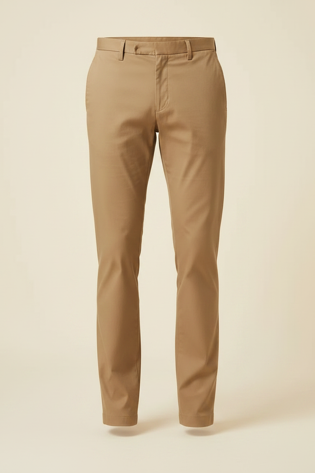 Pantalon Marron Chino Droit Élégant Extensible Homme - Camel Gabardine - vue 3