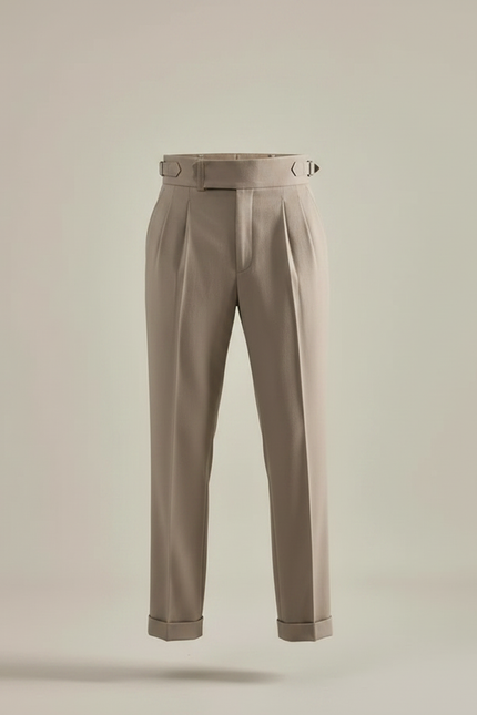 Pantalon Marron Plissé Droit Élégant Classique Homme - Gabardine - vue 3