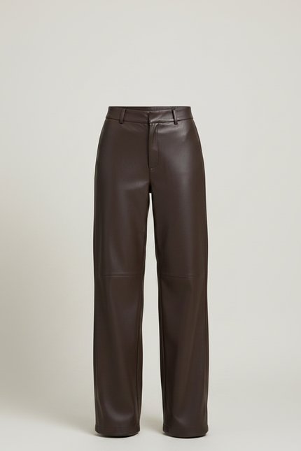 Pantalon Marron Cuir PU Ample Élégant Femme - Simili cuir - vue 3