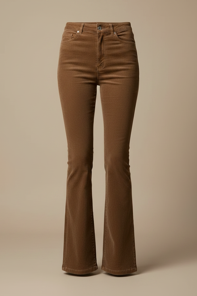 Pantalon Flare Marron - Cordé - vue 3