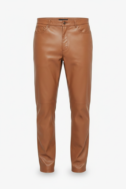 Pantalon Marron Cuir Simili Homme Coupe Droite - Simili cuir - vue 3