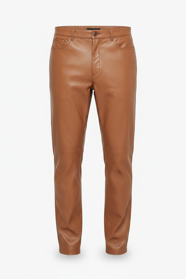 Pantalon Marron Cuir Simili Homme Coupe Droite - Simili cuir - vue 3