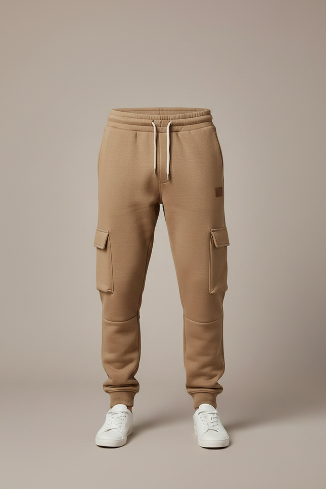 Pantalon Marron Cargo Molletonné Confortable Multipoches Homme - Camel - vue 3