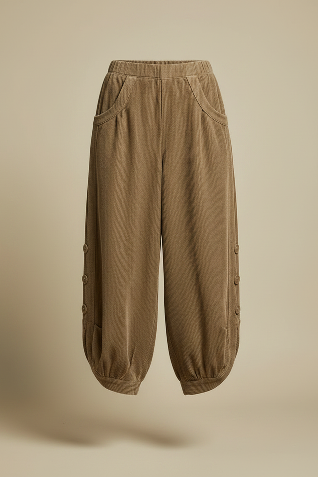 Pantalon Marron Velours Côtelé Ample Décontracté Femme - Cordé - vue 3