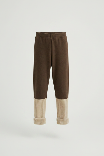 Pantalon Marron Côtelé Bicolore Tricoté Confortable Enfant - Maille - vue 3