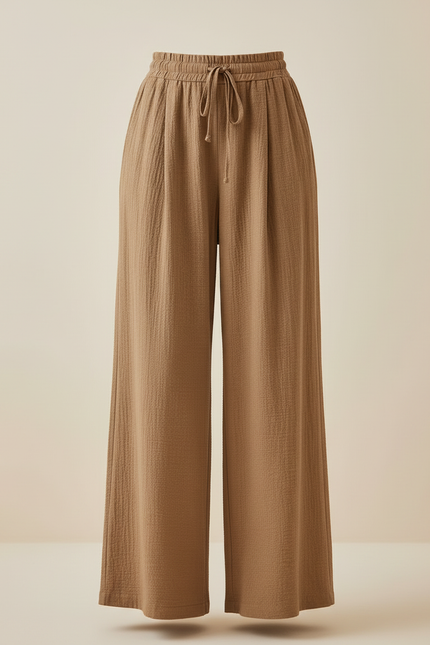 Pantalon Marron Ample Plissé Décontracté Fluide - Viscose - vue 3