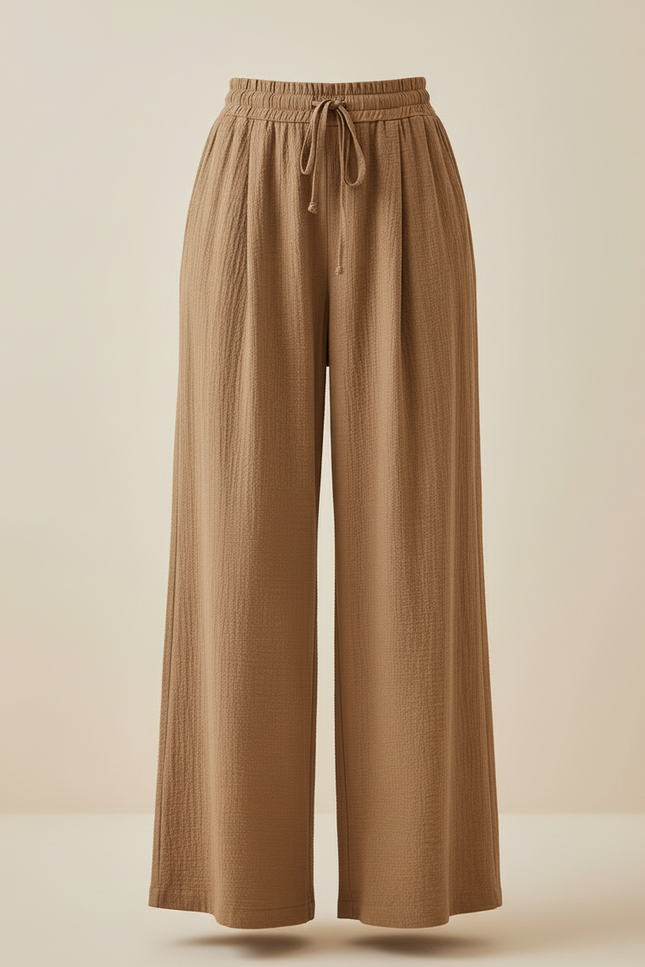 Pantalon Marron Ample Plissé Décontracté Fluide - Viscose - vue 3