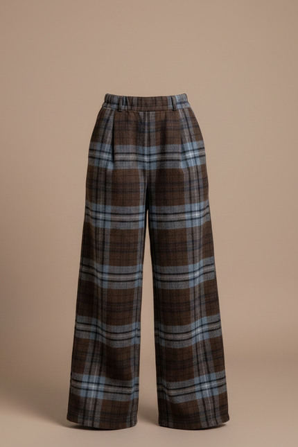 Pantalon Marron Plaid Large Hiver Chaud - Tweed - vue 3