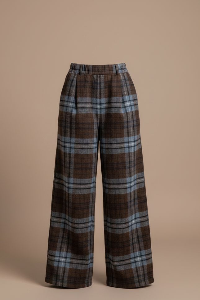 Pantalon Marron Plaid Large Hiver Chaud - Tweed - vue 3