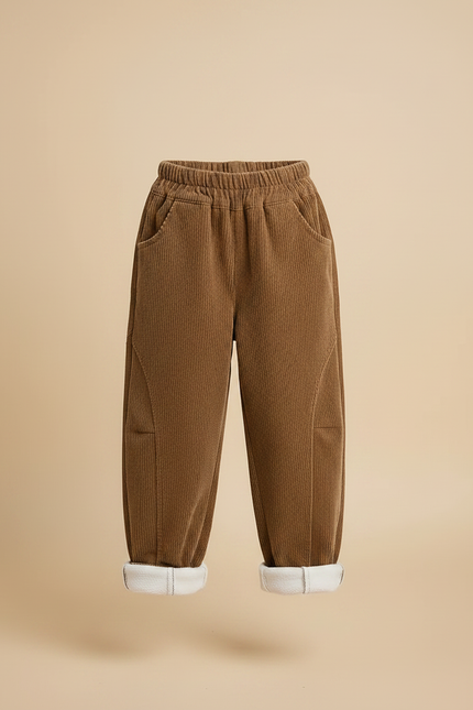 Pantalon Marron Côtelé Ample Doublé Polaire Enfant - Cordé - vue 3