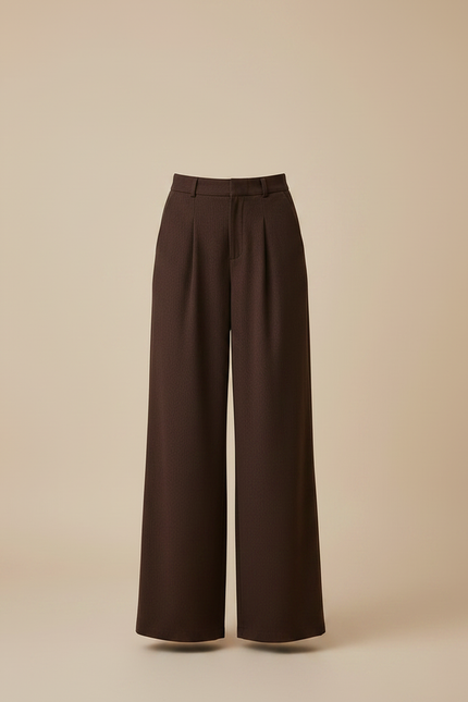 Pantalon Marron Ample Taille Haute Plissé Chic Femme - Laine - vue 3