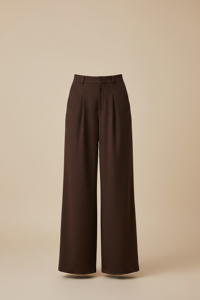 Pantalon Marron Ample Taille Haute Plissé Chic Femme - Laine - vue 3