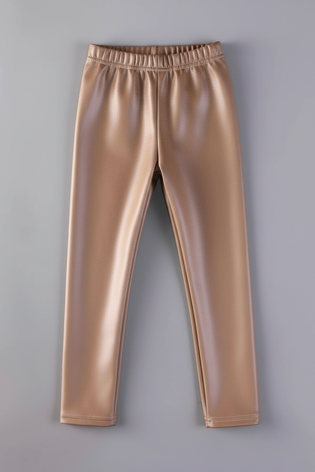Pantalon Enduit Marron - Doré Simili cuir - vue 2