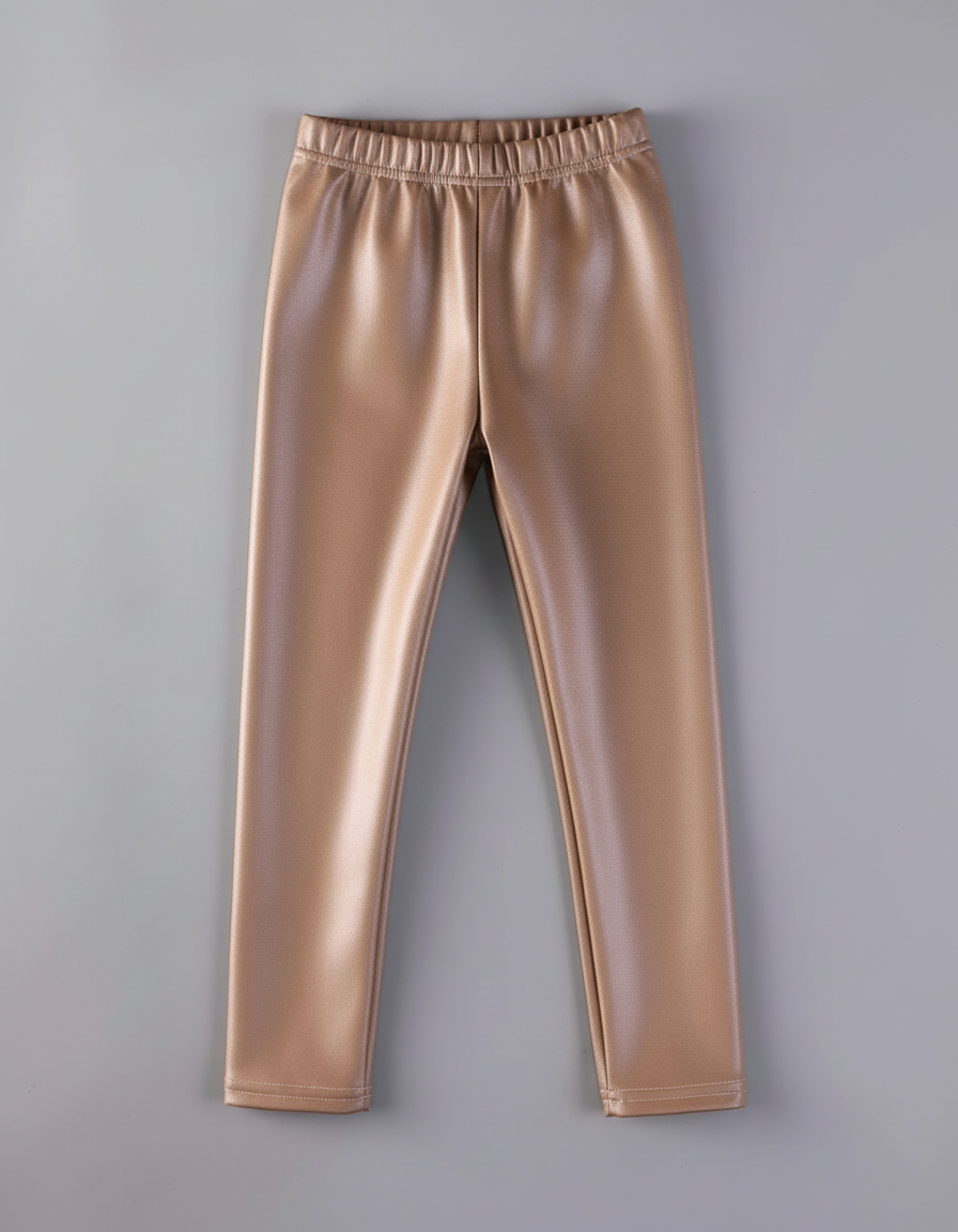 Pantalon Enduit Marron - Doré Simili cuir - vue 2