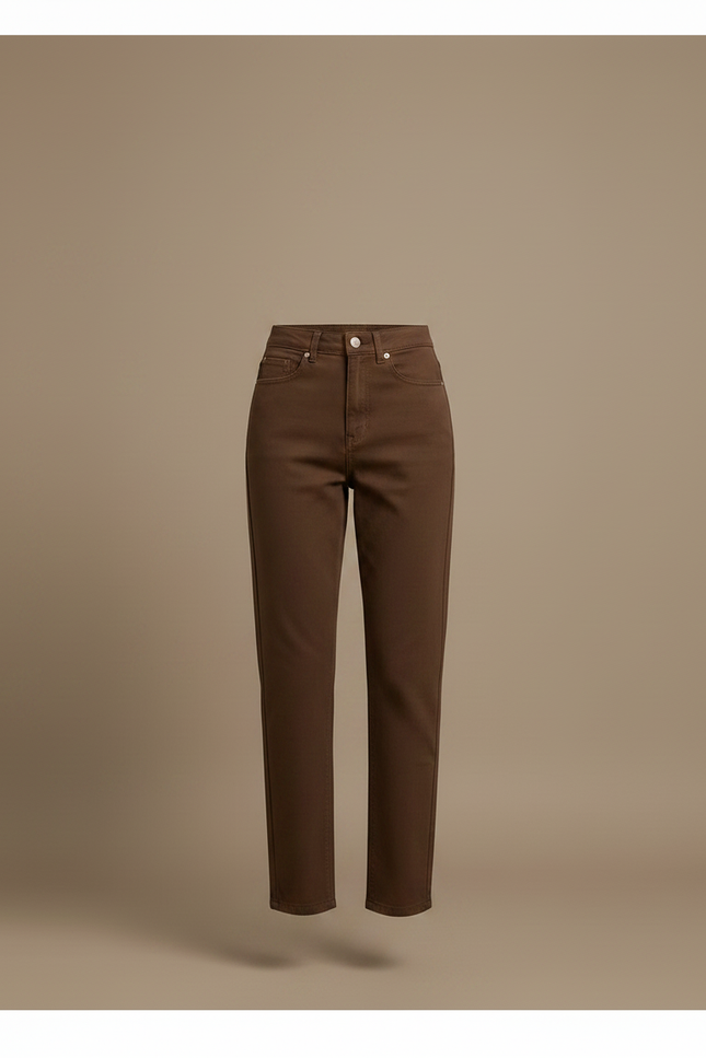 Pantalon Mom Marron - Gabardine - vue 3
