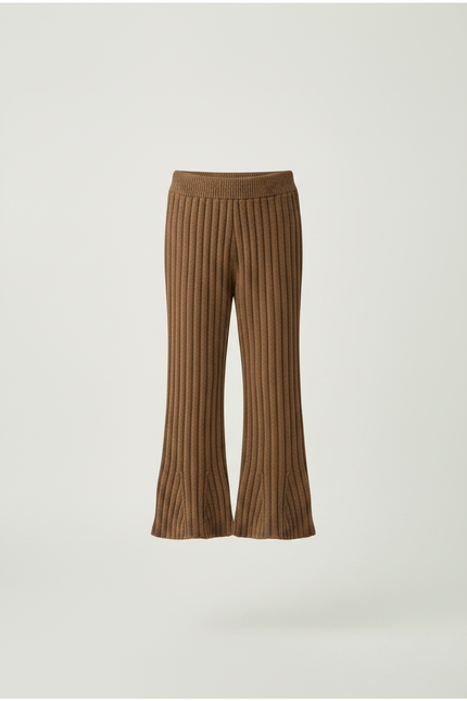 Pantalon Marron Côtelé Évasé Tricoté Confortable Enfant - Maille - vue 3