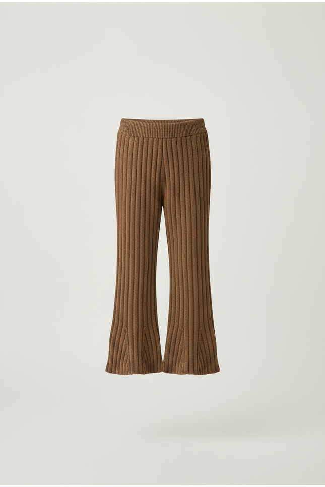 Pantalon Marron Côtelé Évasé Tricoté Confortable Enfant - Maille - vue 3