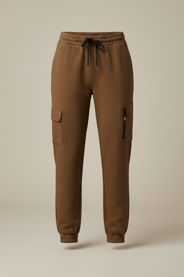 Pantalon Marron Cargo Molletonné Cordon Élastique Poches - vue 3