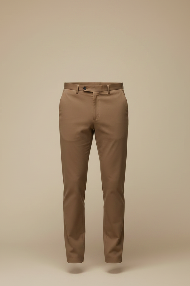 Pantalon Marron Homme Droit Coton Stretch Décontracté Classique - vue 3