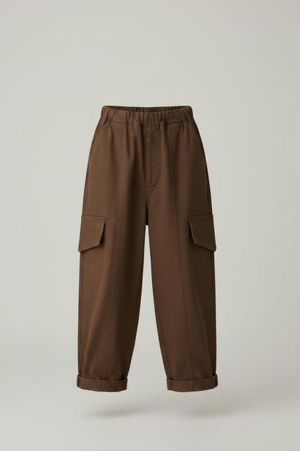 Pantalon Marron Cargo Ample Coton Enfant Décontracté - Toile - vue 3